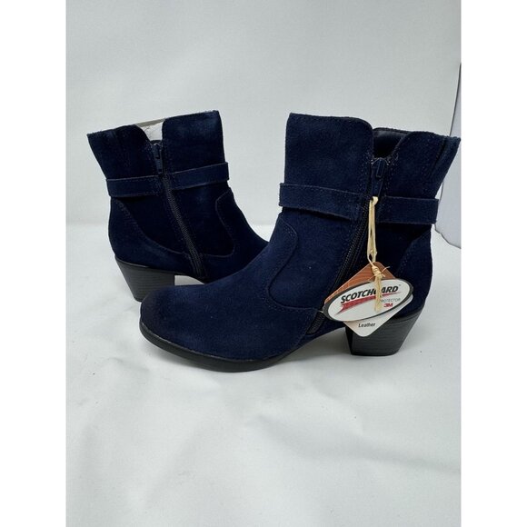 NEW Earth Origins Tori Dark Blue Water Repellent Suede Zip Up Heeled Boot Sz 7.5 - Picture 10 of 11